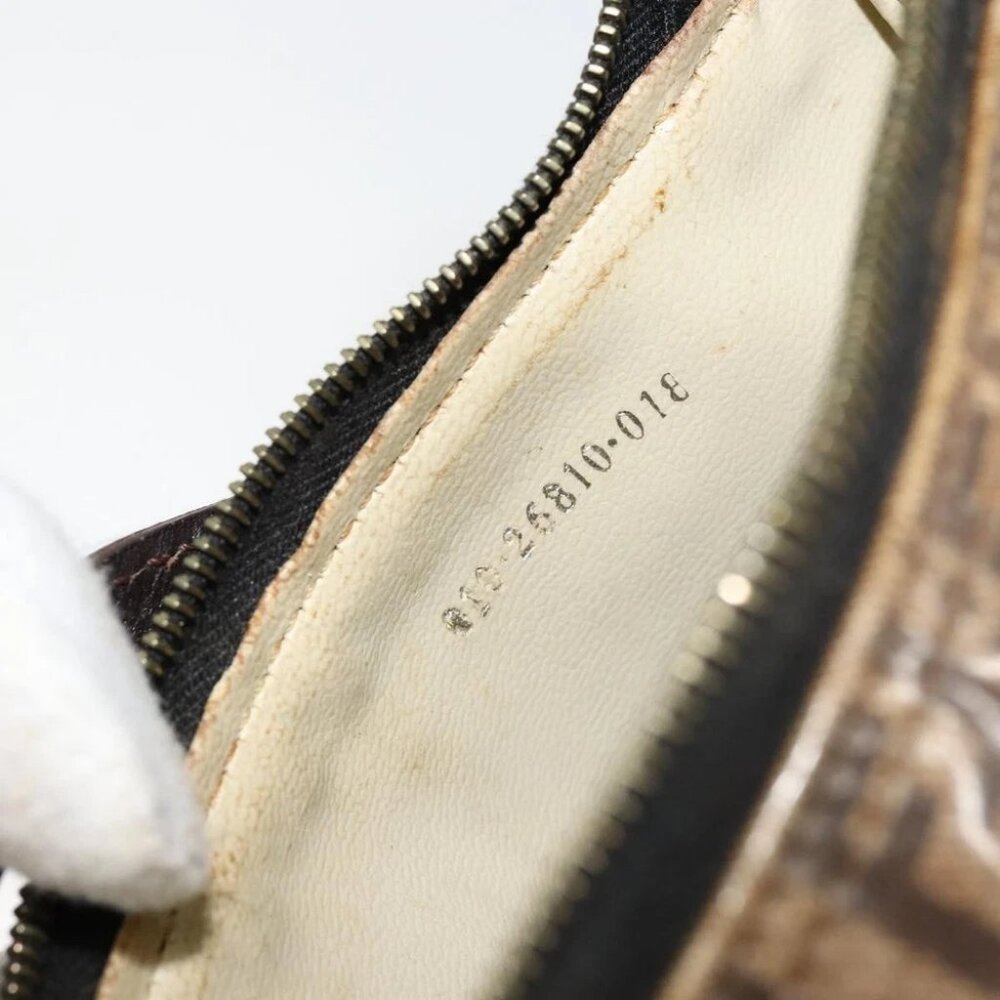 FENDI Zucchino Canvas Hand Bag Enamel Brown Gold - Picture 14 of 15